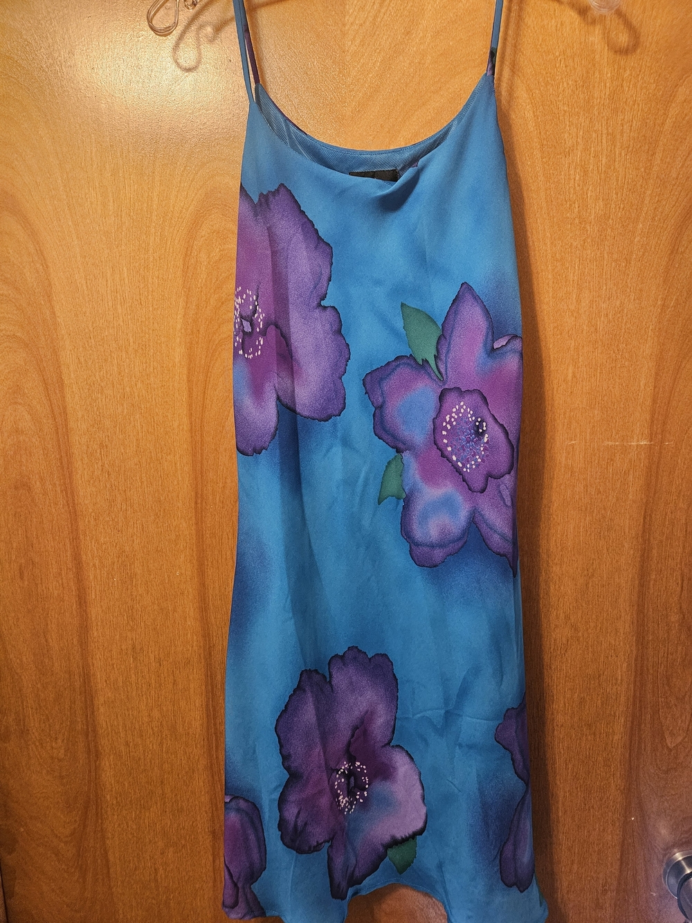 Blue Floral Slip Dress with Purple Blooms